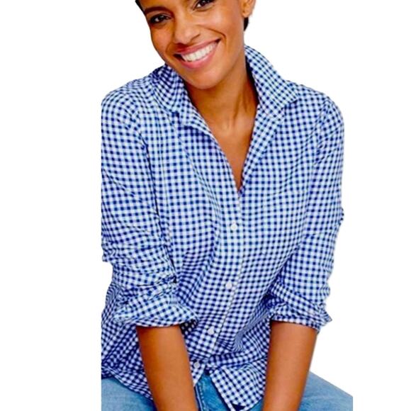 New UNTUCKit Women's Belleza Navy Blue Gingham Button Down Shirt NWT - Picture 8 of 8